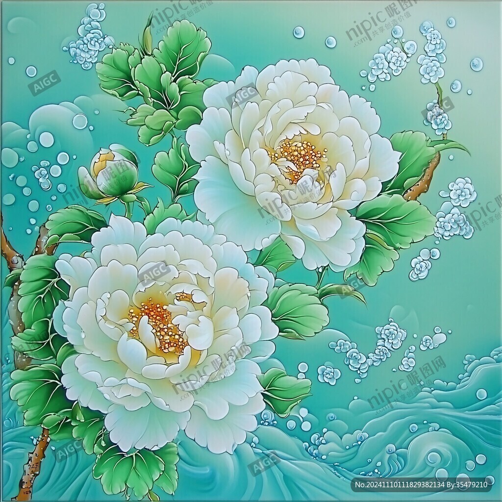 下载牡丹水纹图模板