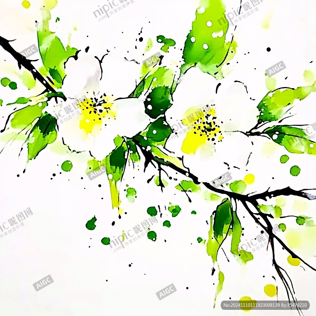 水墨水彩梨花
