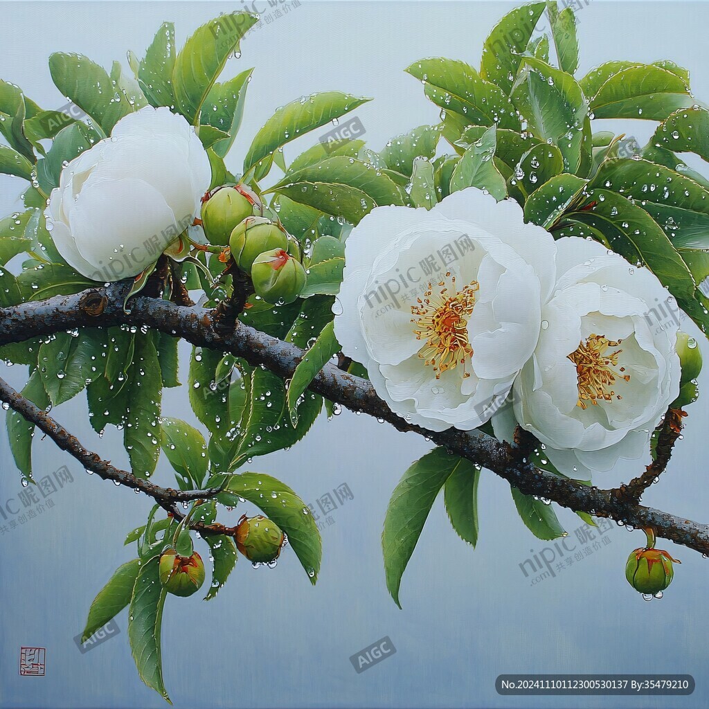广玉兰水粉画