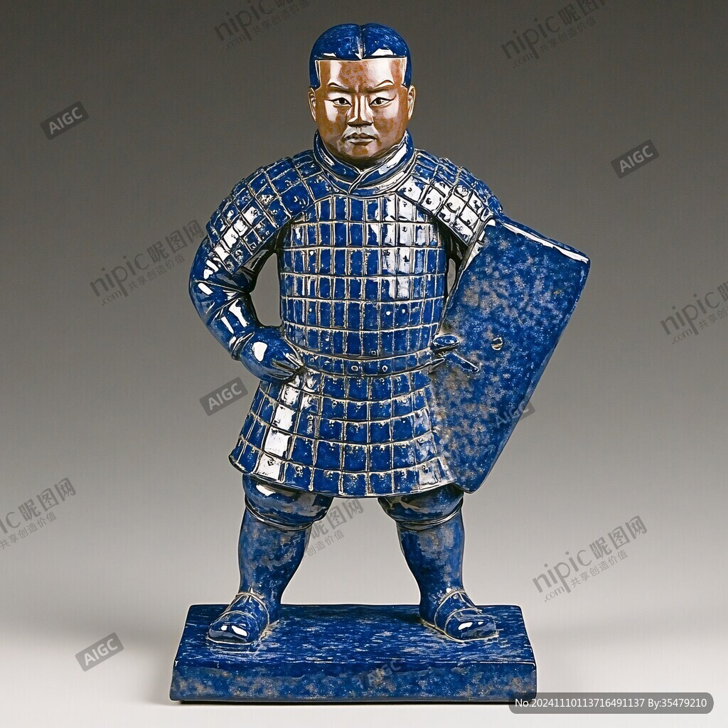 贴金彩绘持盾武士俑