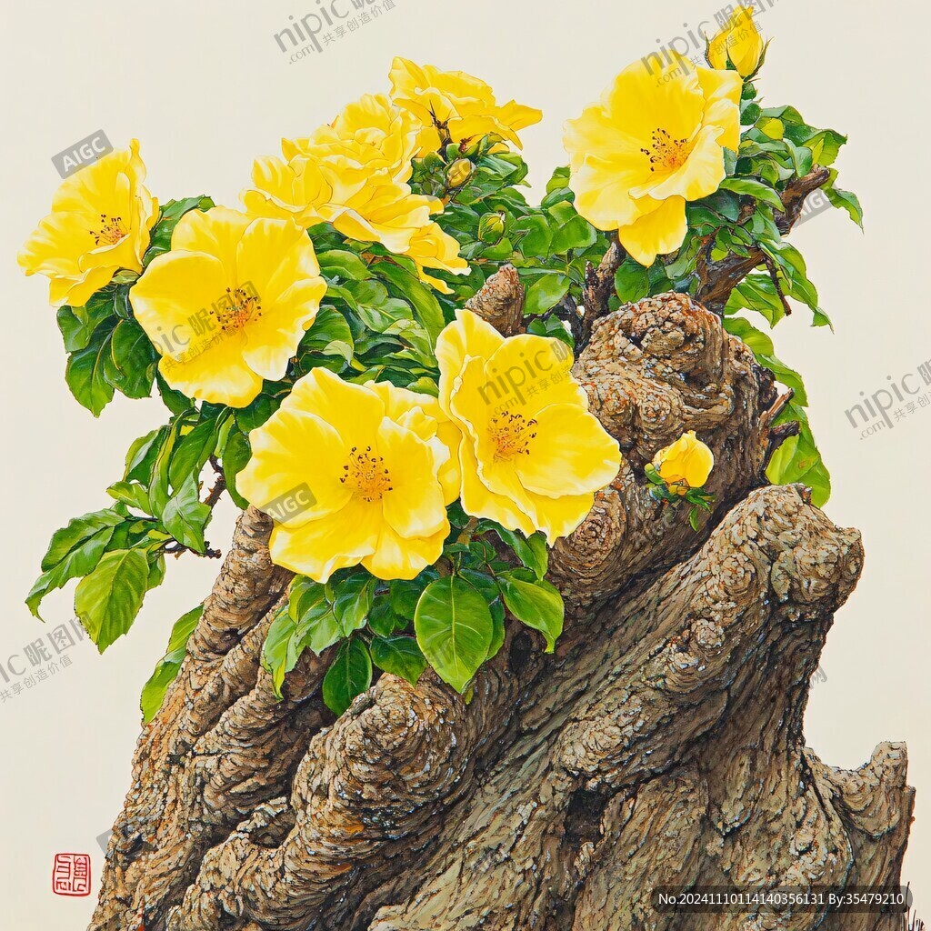 手绘金樱子花