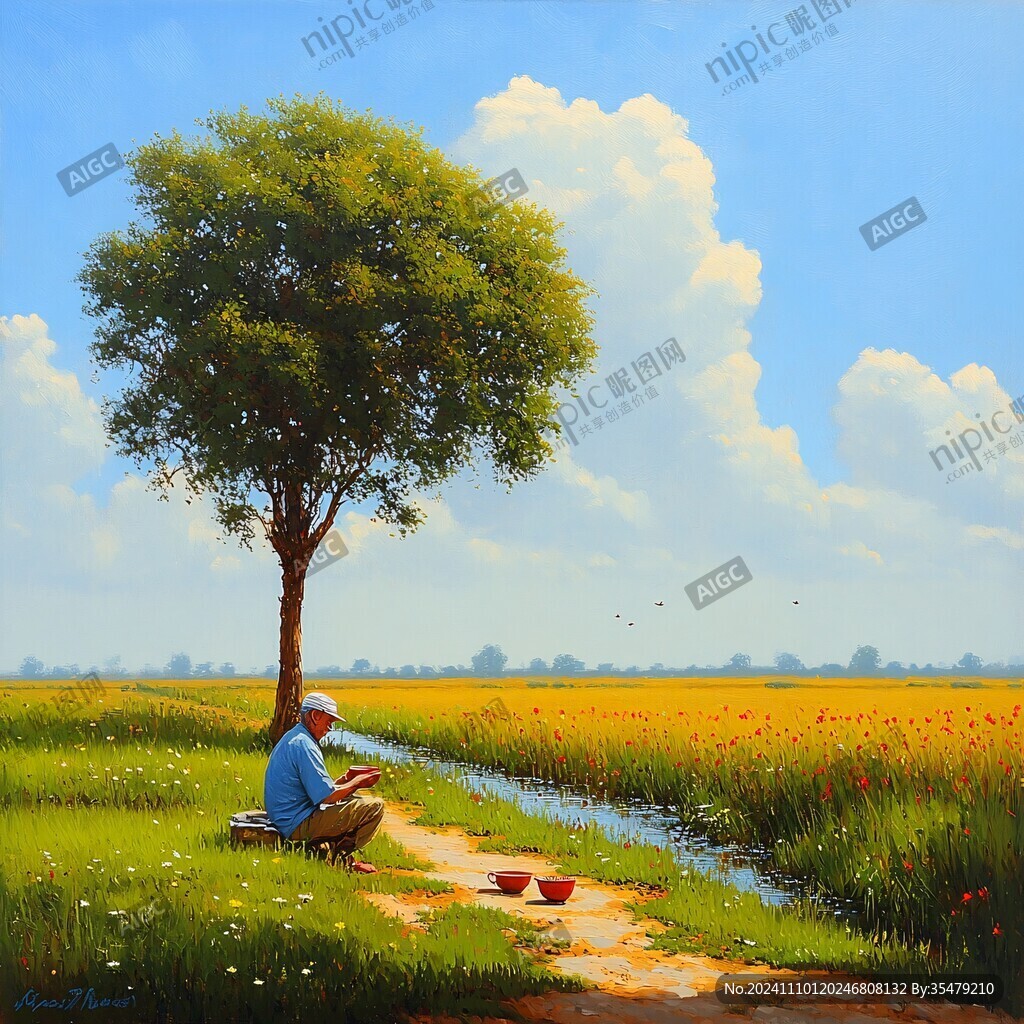 树下的老人油画