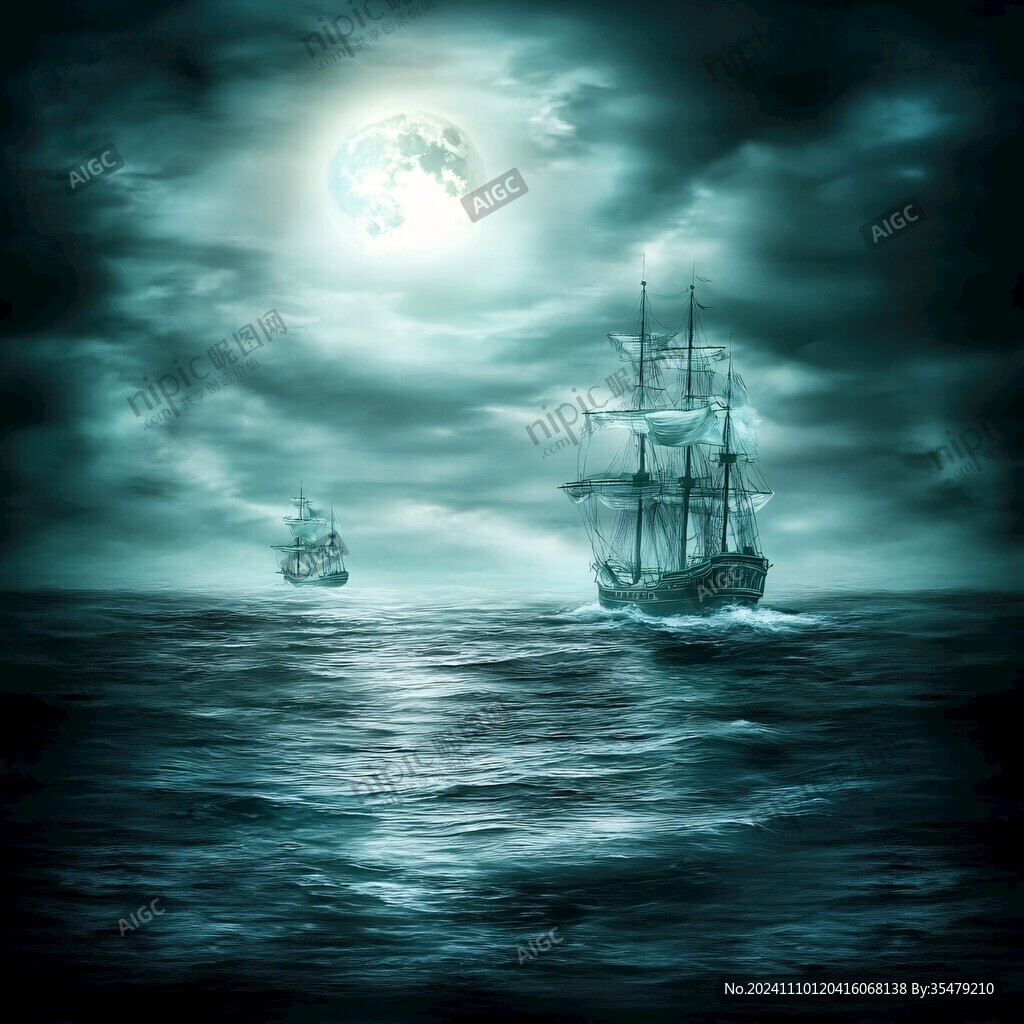 海洋大海月光帆船