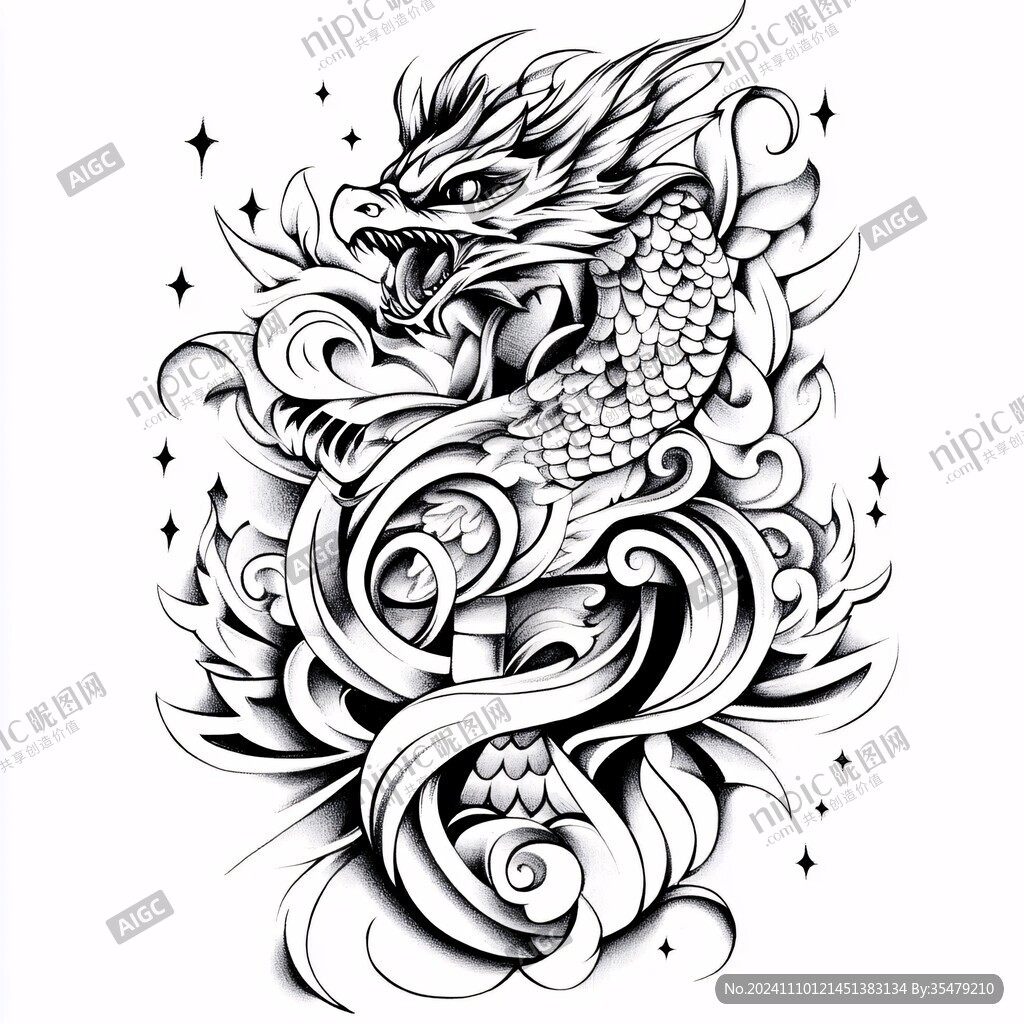 黑白线稿龙