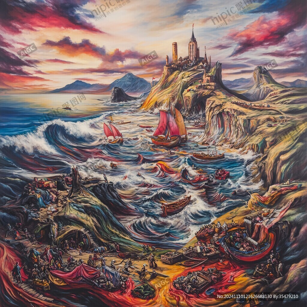欧美手绘海景油画