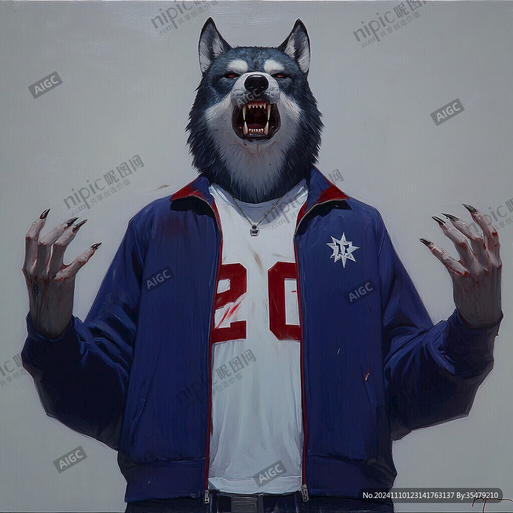 手绘创意狼狗休闲服装