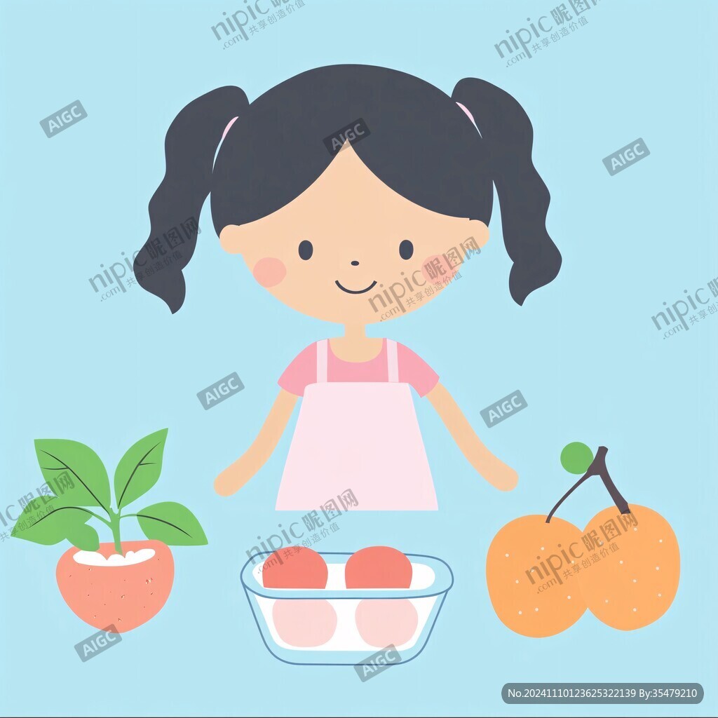 卡通卖水果的小女孩