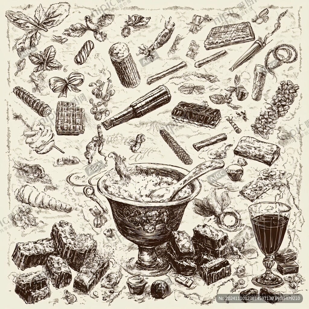 手绘复古美食画