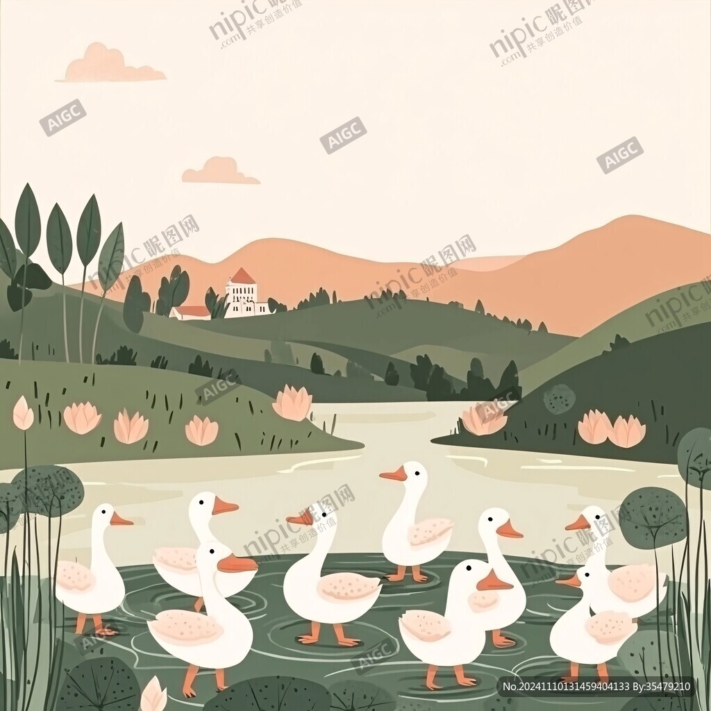 乡村大鹅插画