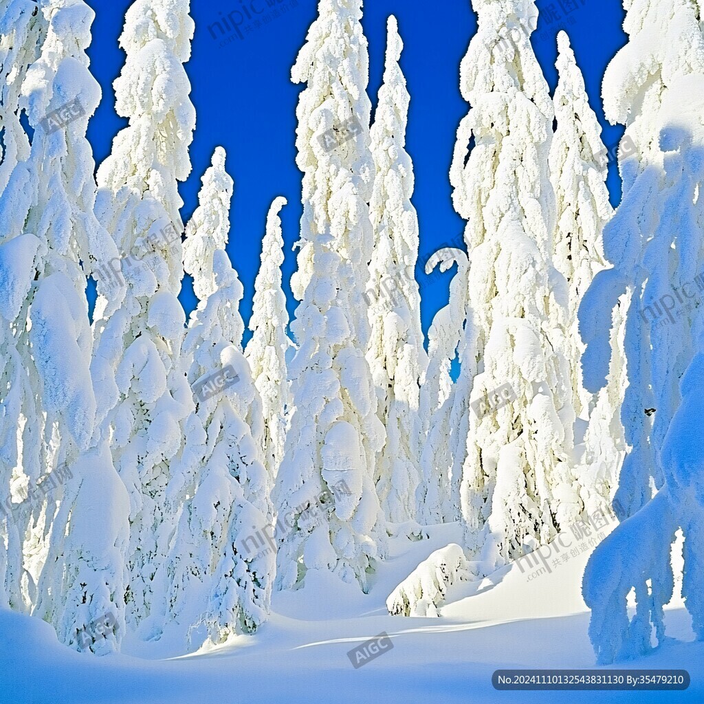 针叶原始雪景