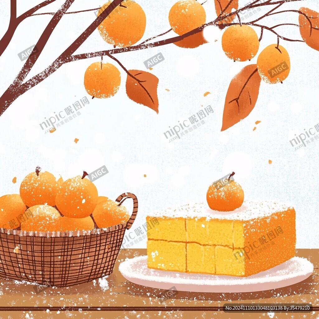 冻柿子雪花冰插画