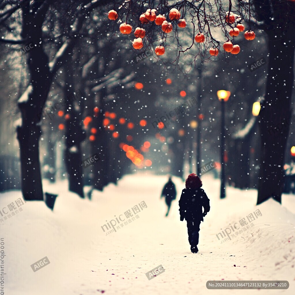 雪中行背影