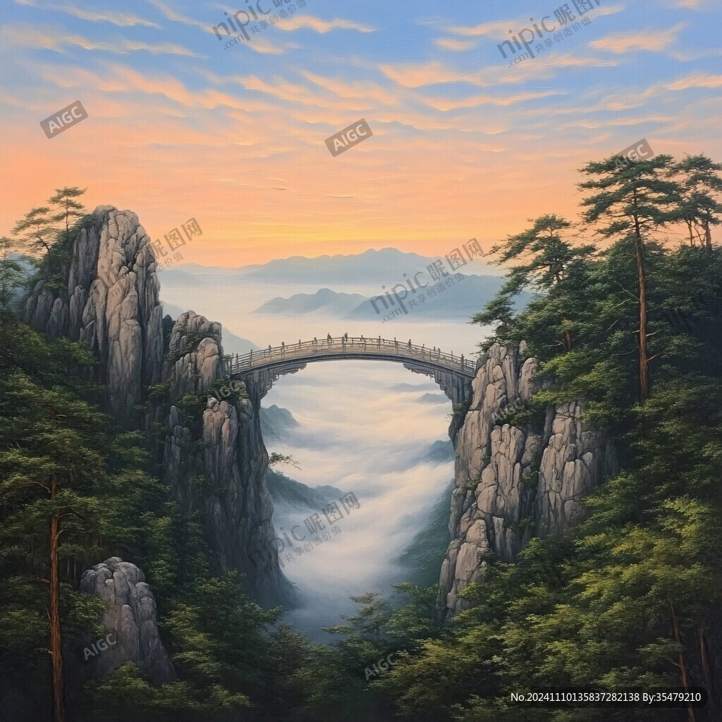 迎客松油画