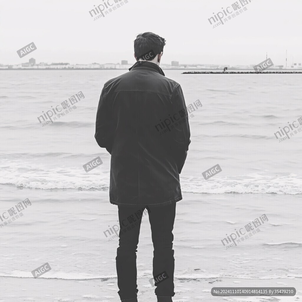 江边男人背影
