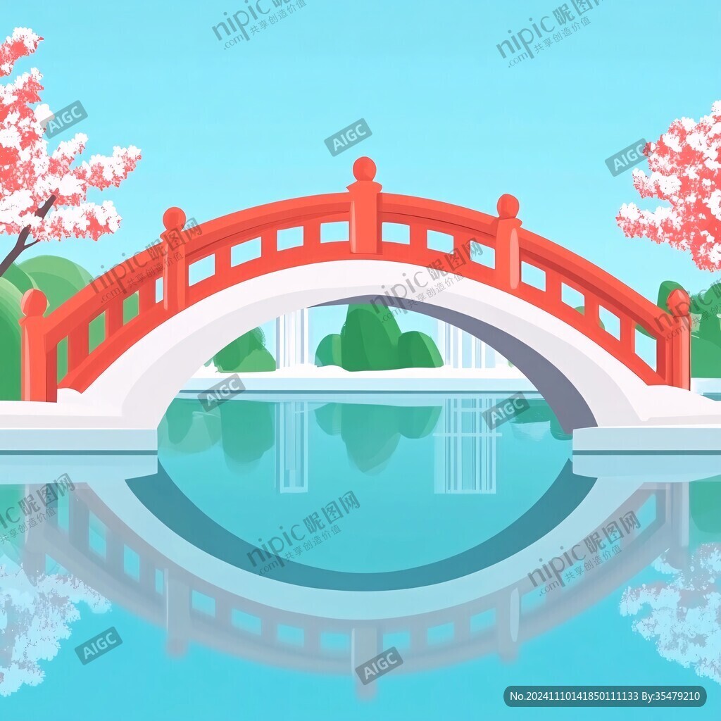 日式红色拱桥