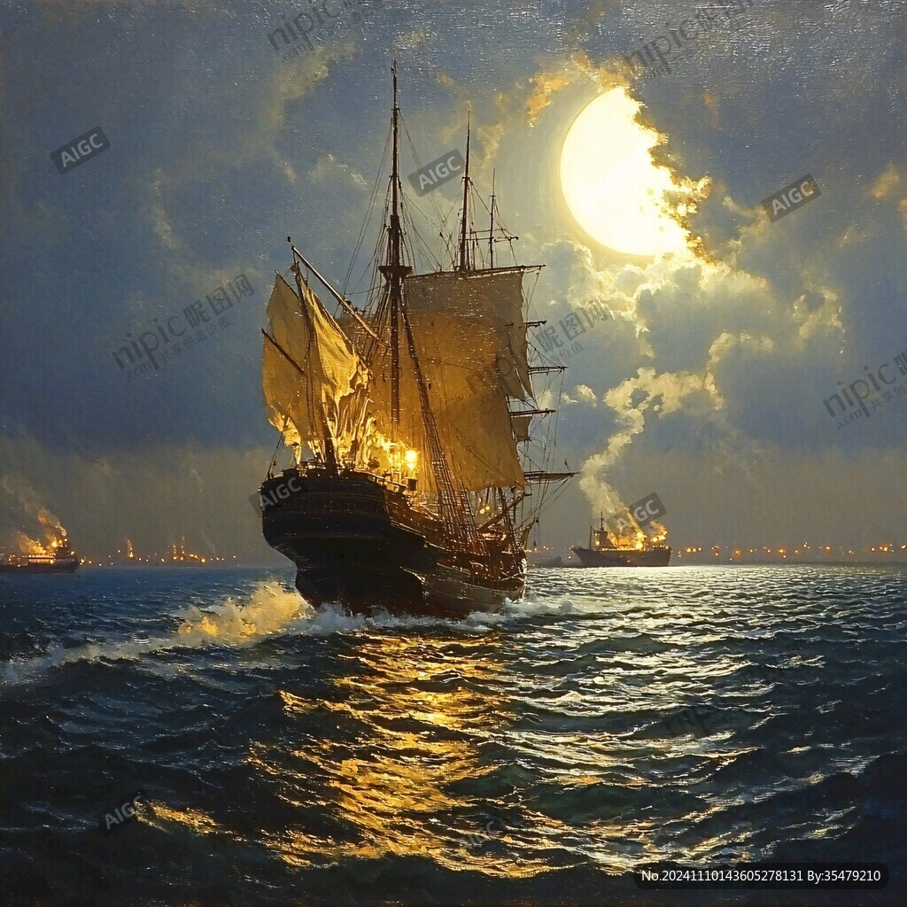 海上航行油画