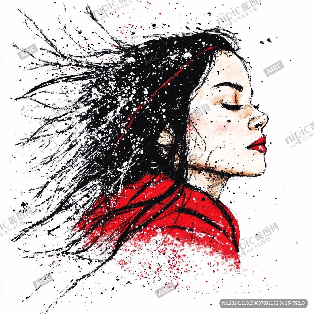 炫彩墨笔刷人物插画