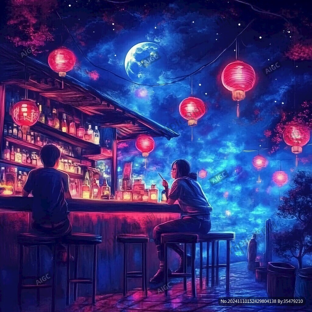 梦幻夜景插画