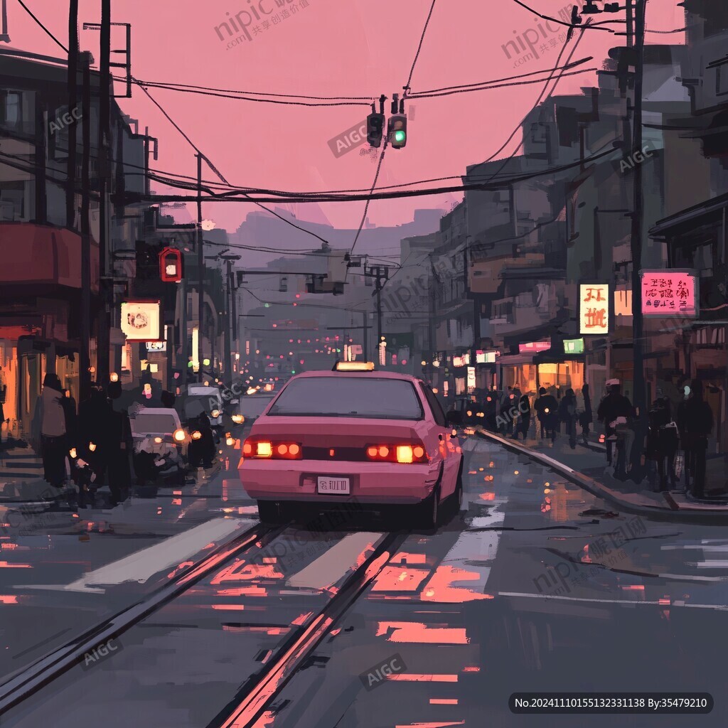 日落街道插画