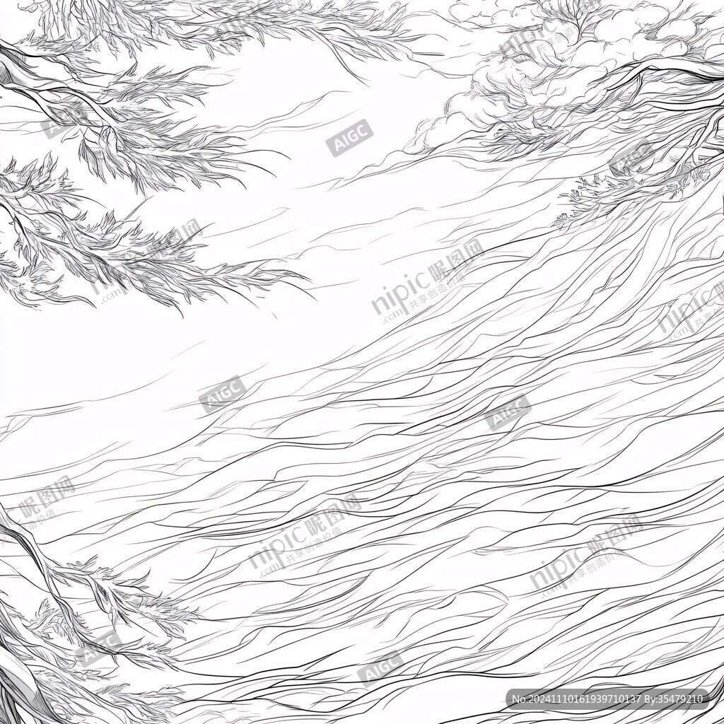 松树花线描