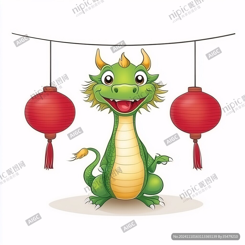 卡通龙拿灯笼
