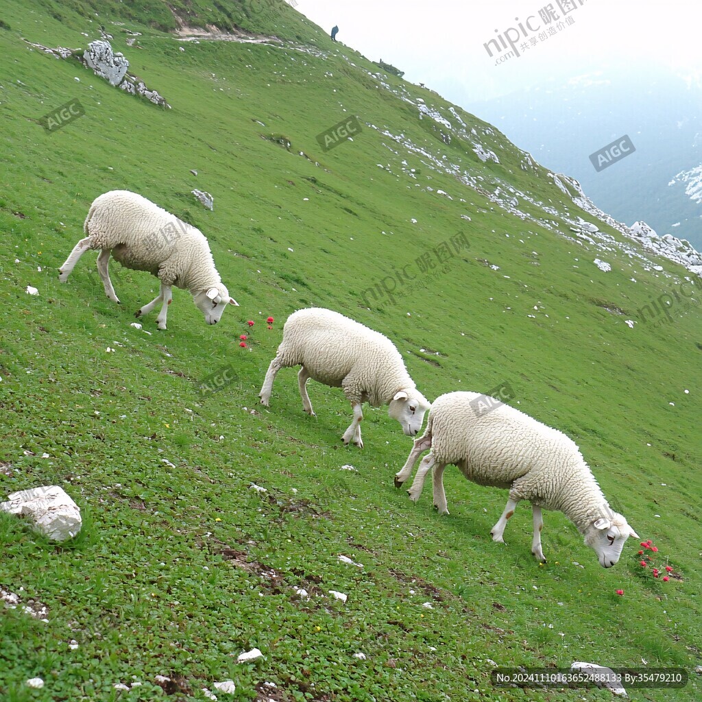 山坡一群羊