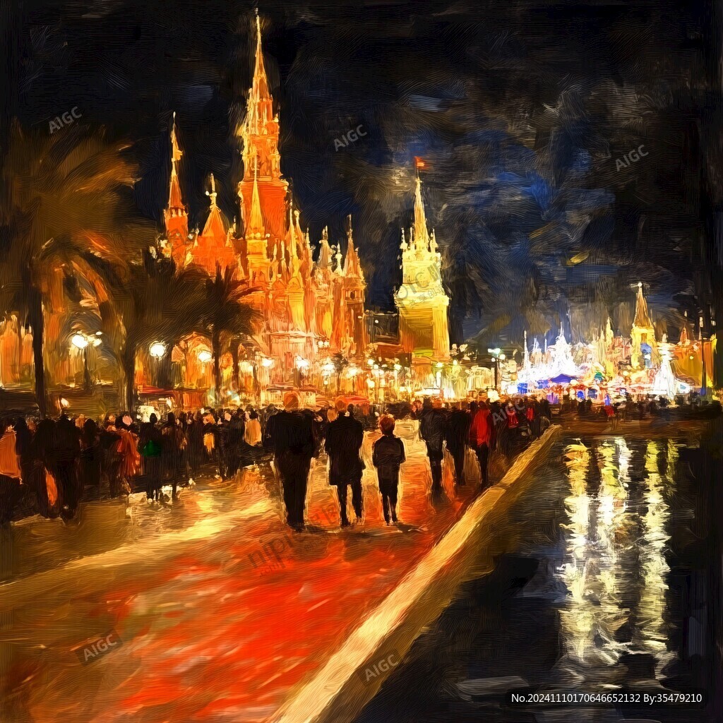 外滩夜景油画