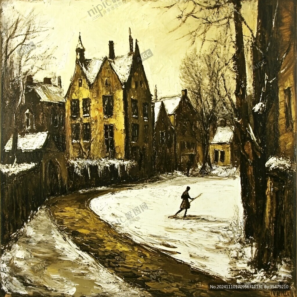 昏黄的雪景街道