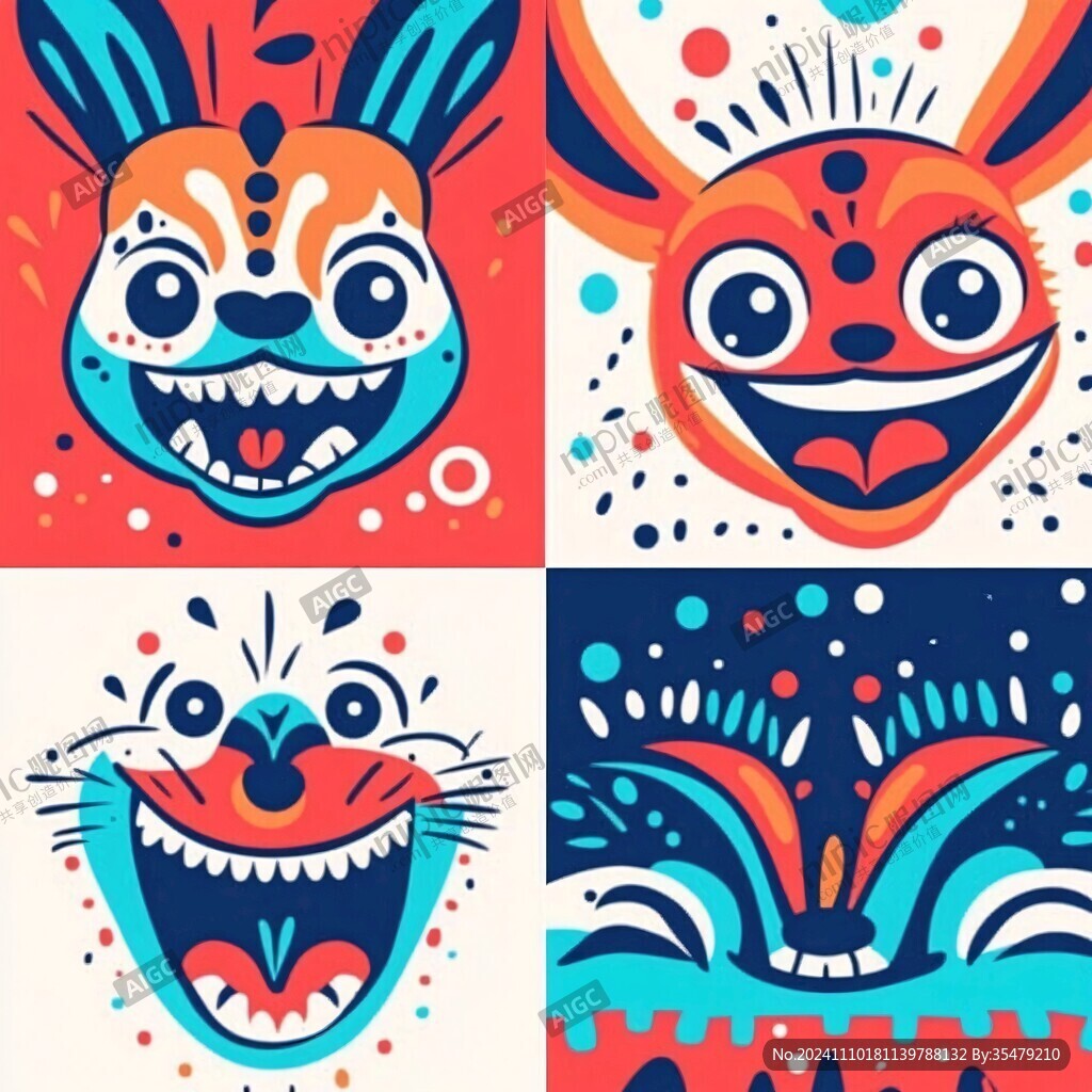 醒狮兔子插画