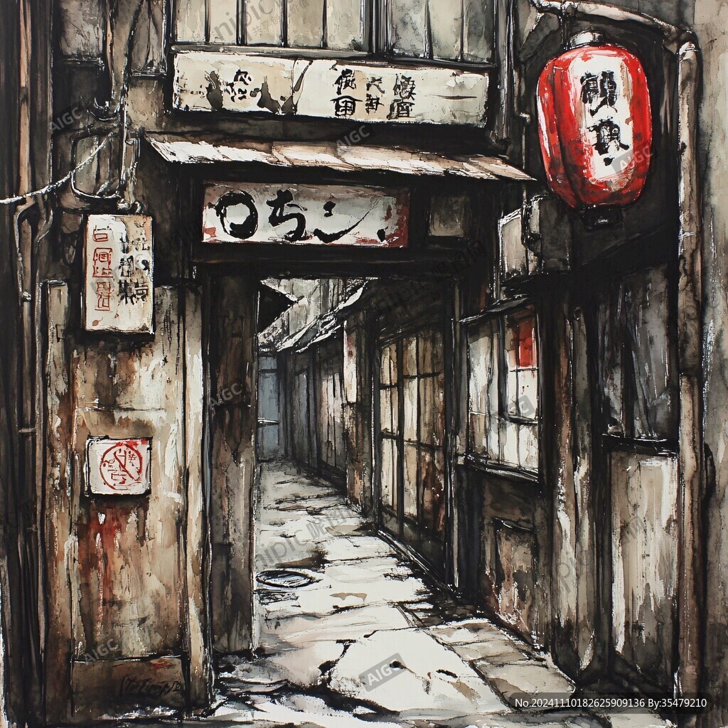 古街水彩画