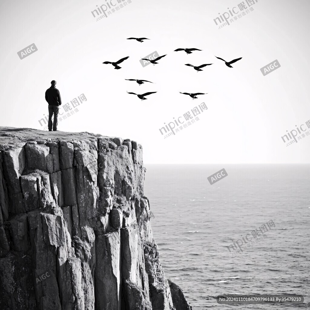 站在悬崖边上男人背影