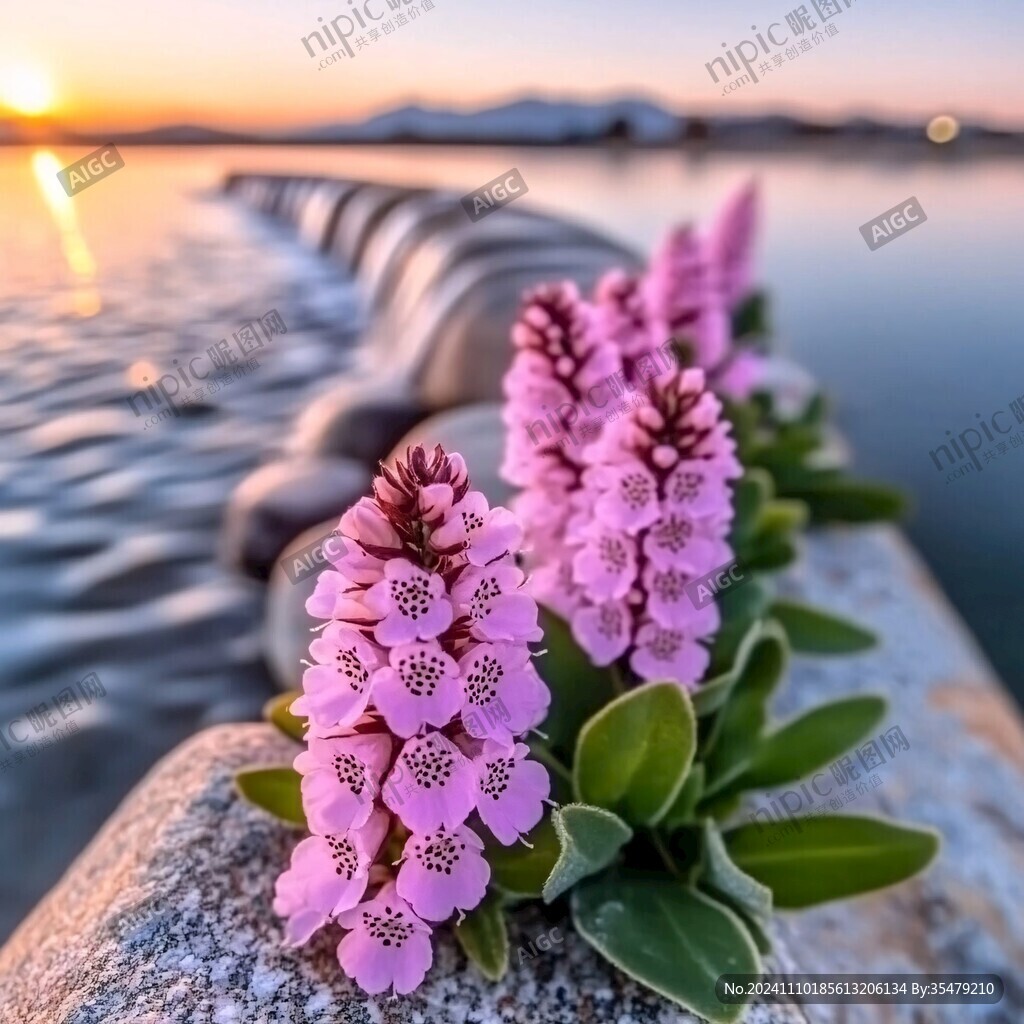 岸边鲜花盛开