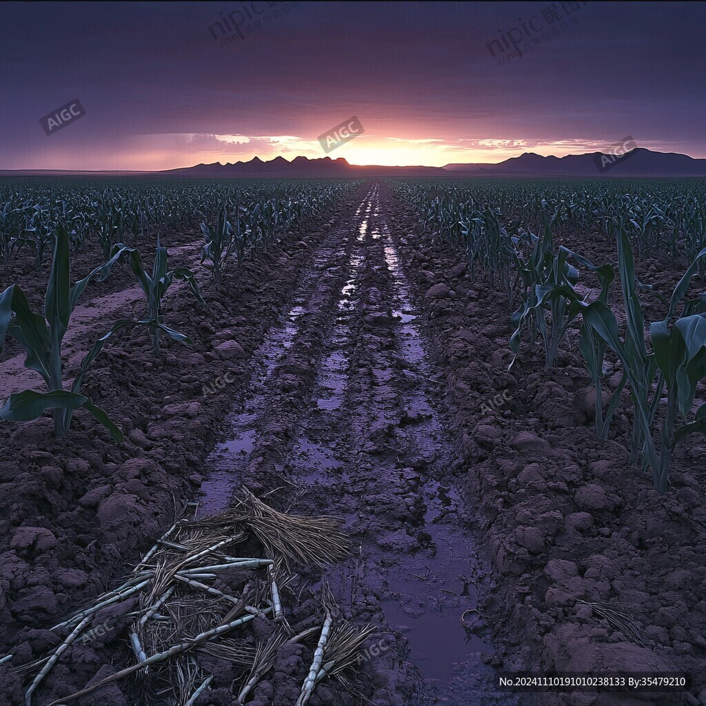 耕地田地夕阳