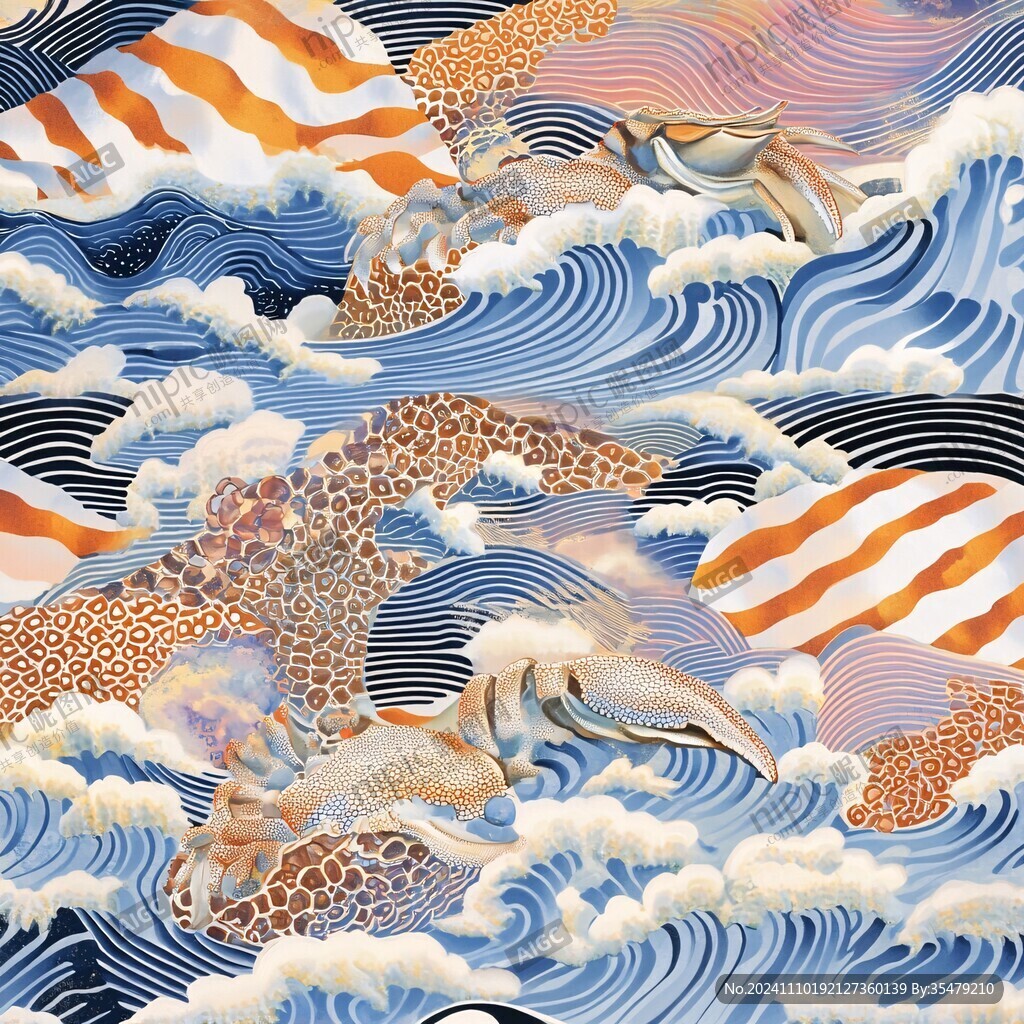 海浪仙鹤云纹中式背景
