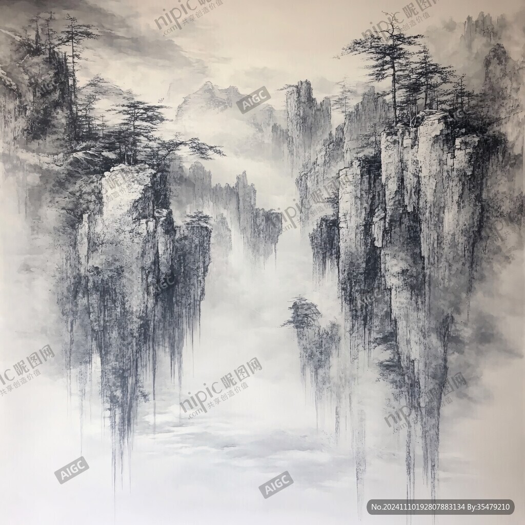 迎客松巨幅水墨画