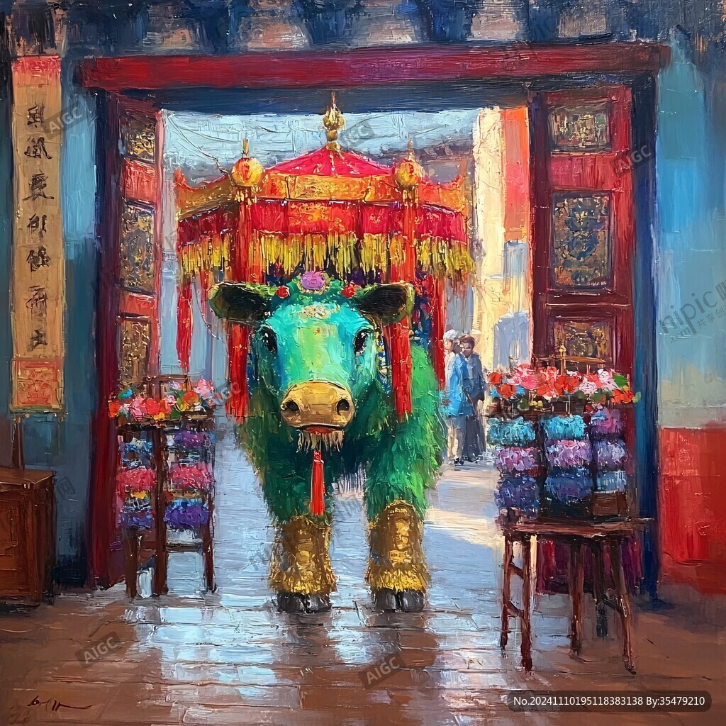 舞狮油画
