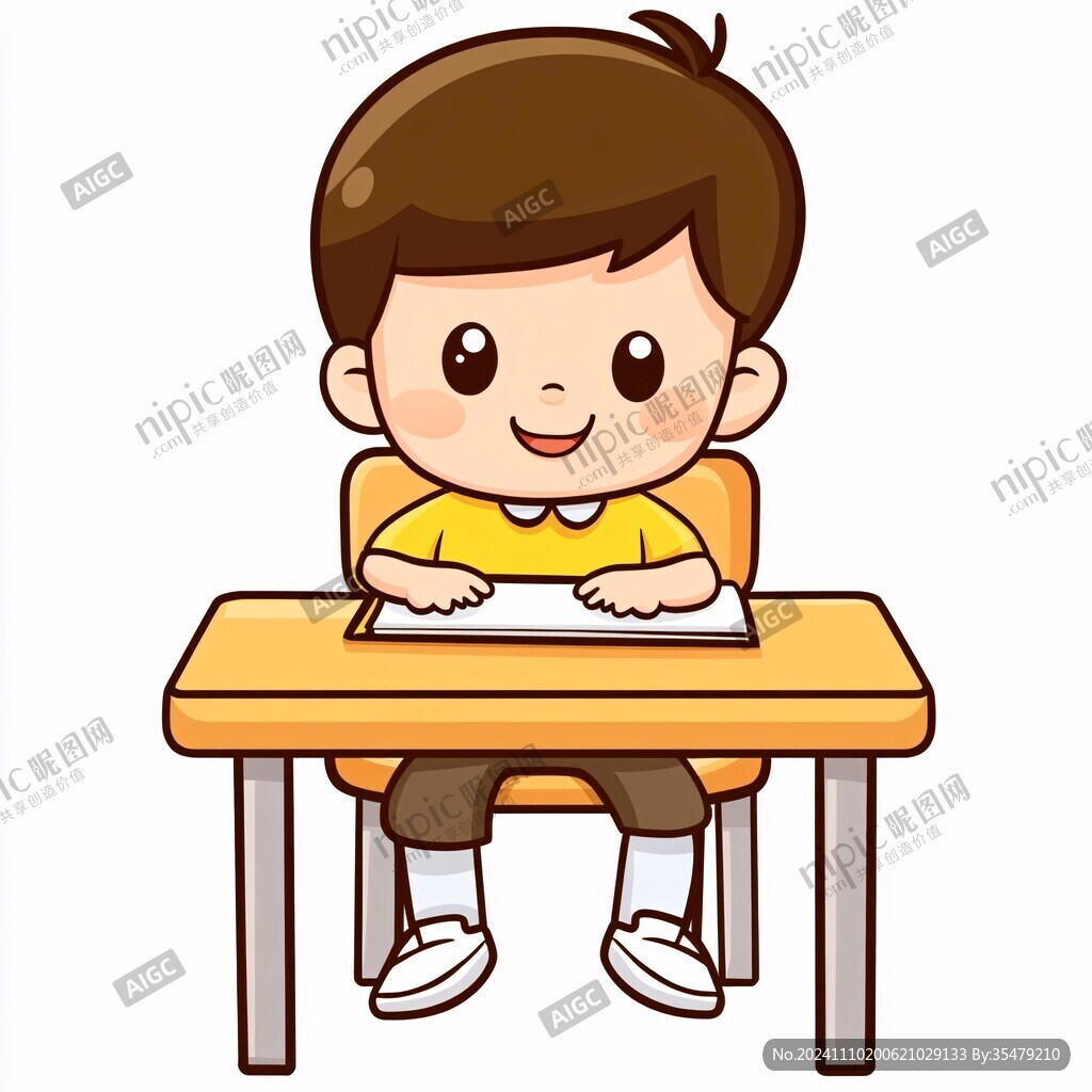认真写字的小孩