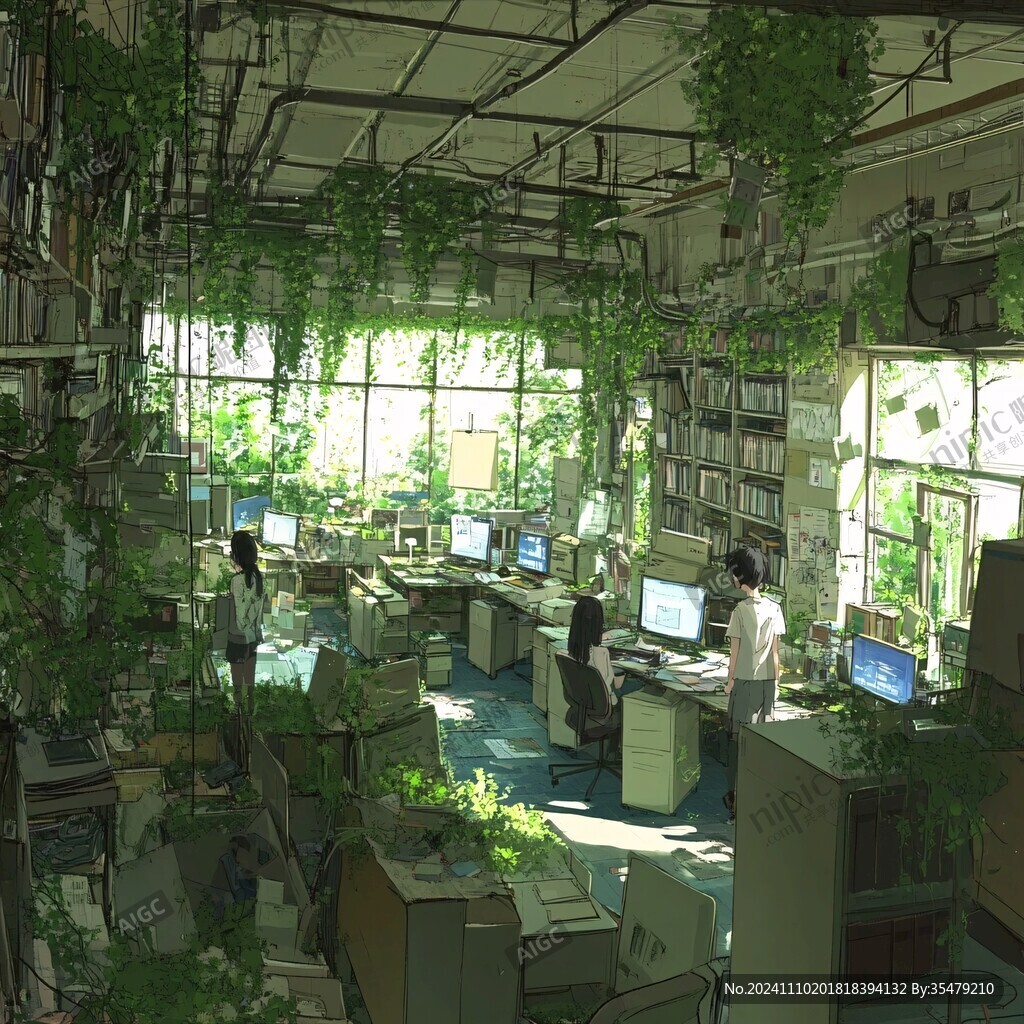 充满植物的办公室