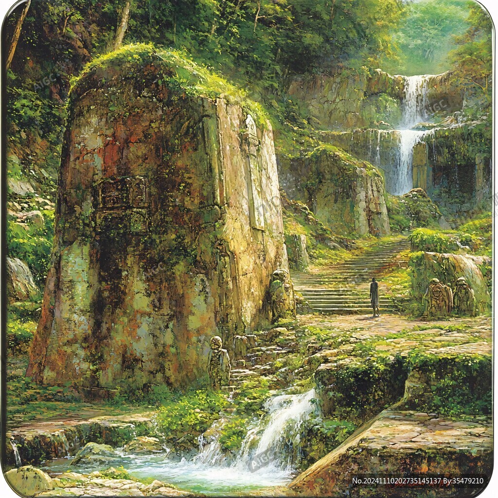 悬崖瀑布地板画