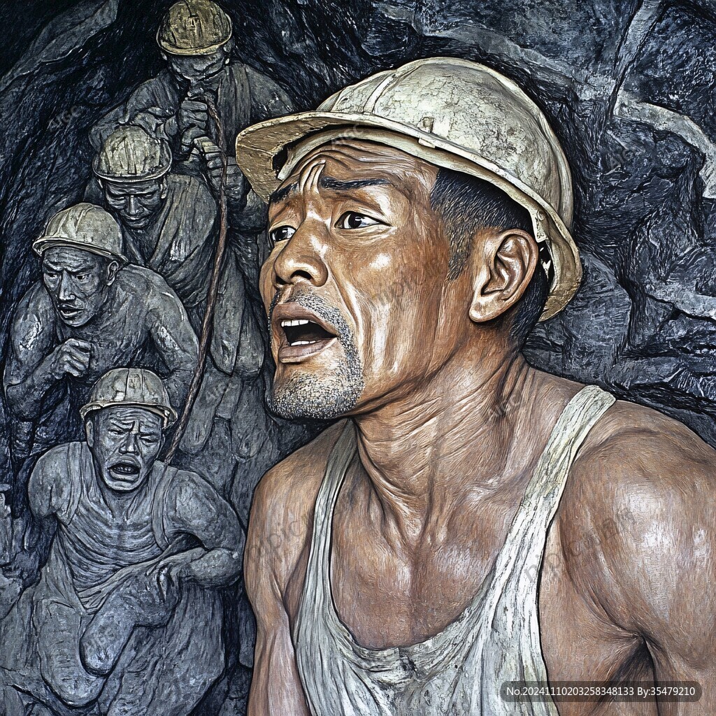 井下采煤矿工塑像