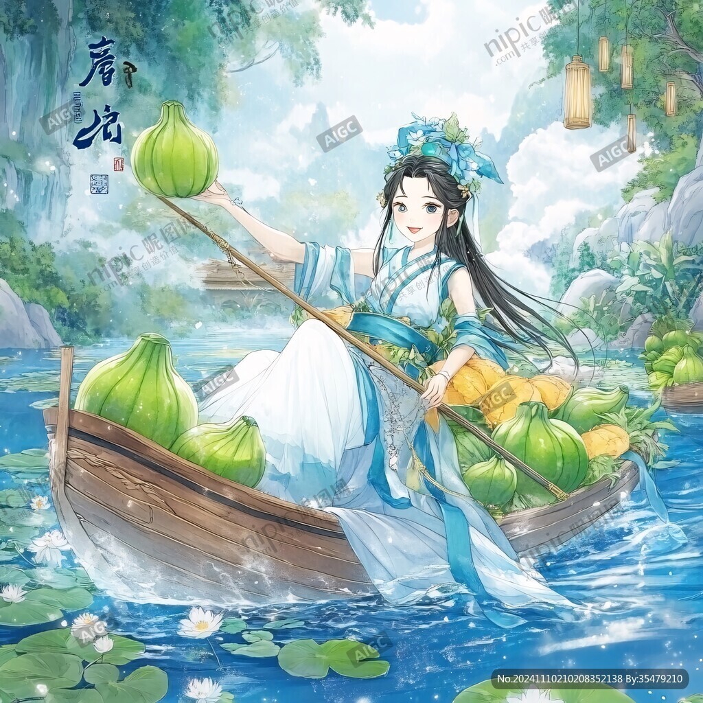仲夏风荷塘侍女