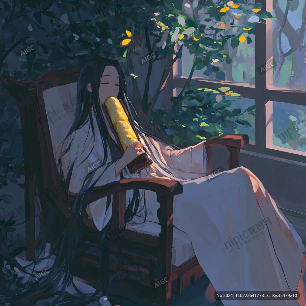 美人倚窗插画