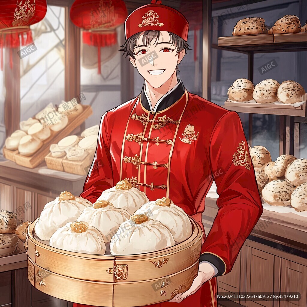 年轻男厨师端饺子头像