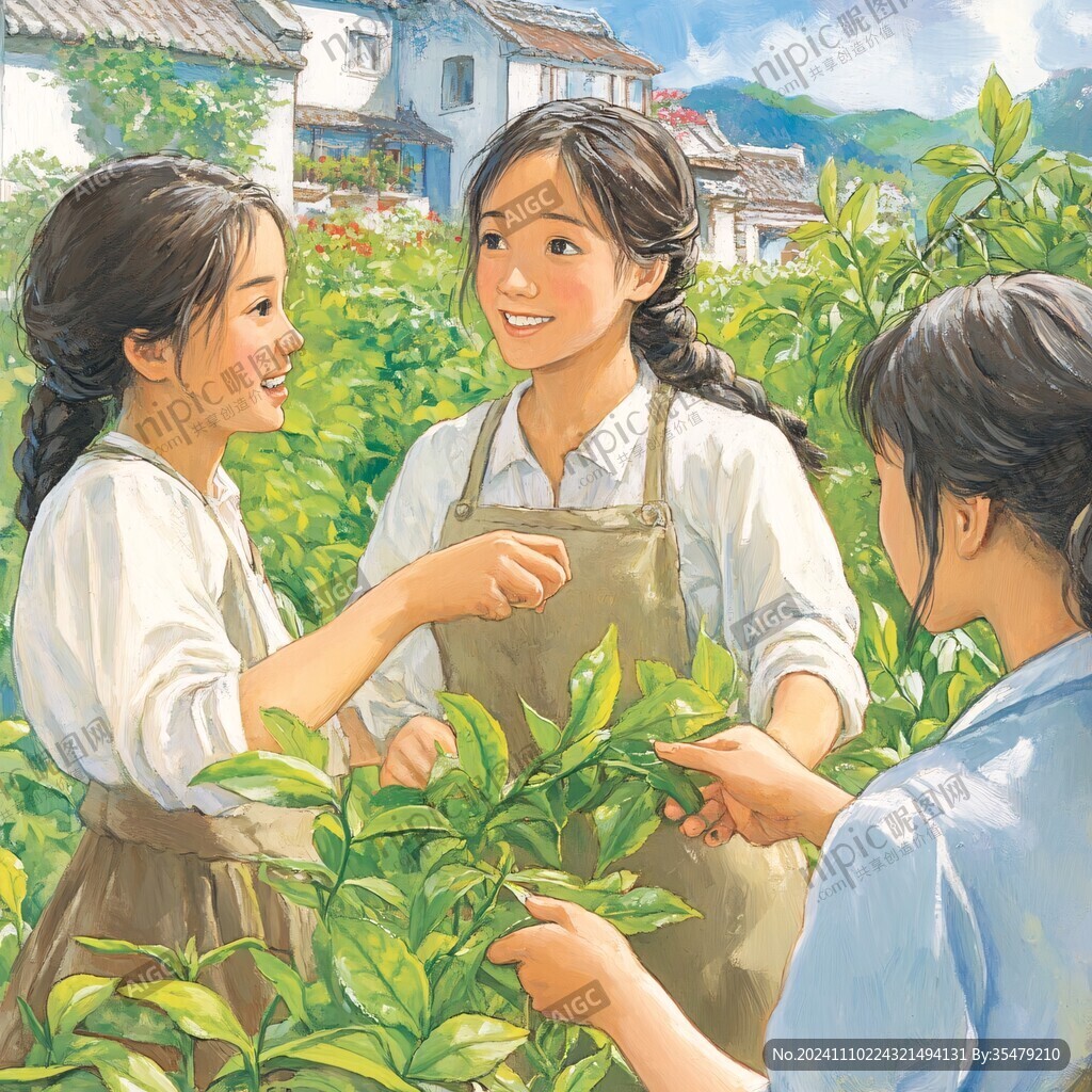 采摘农家少女插画