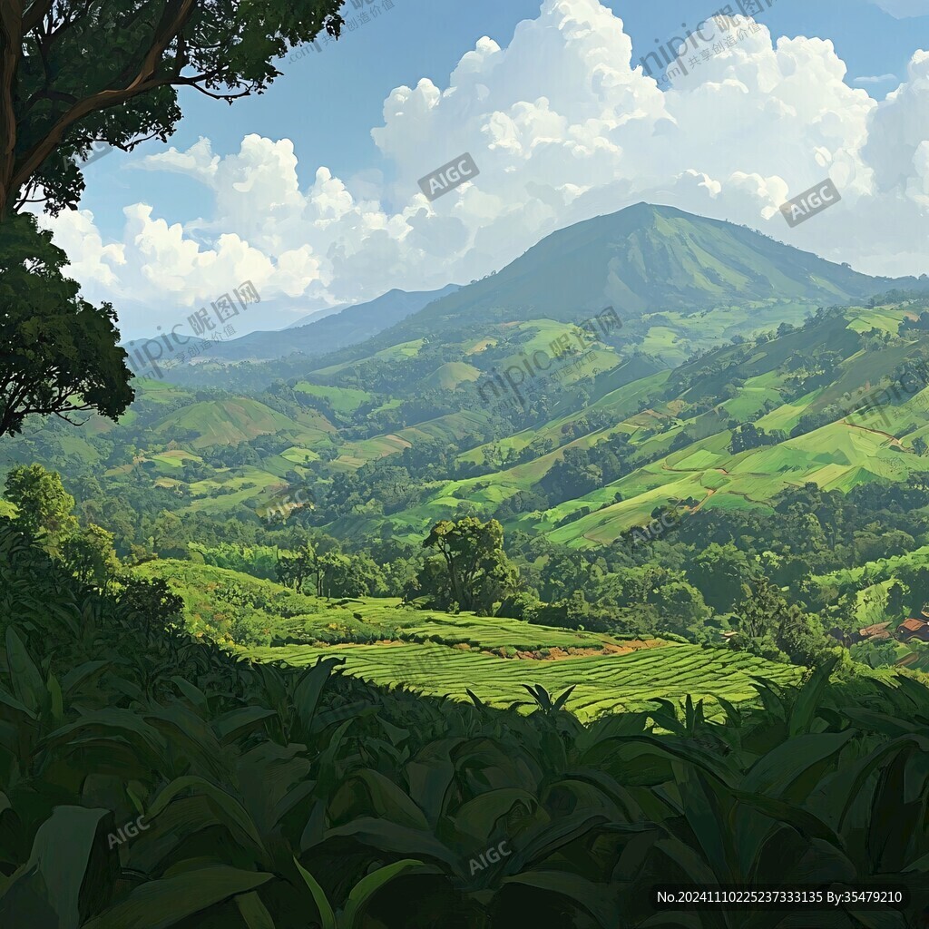 茶园风光插画