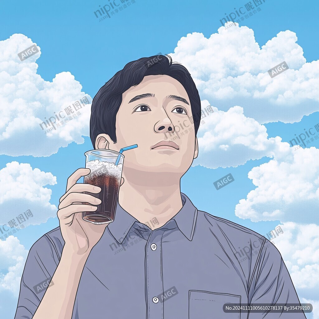 喝奶茶的男人