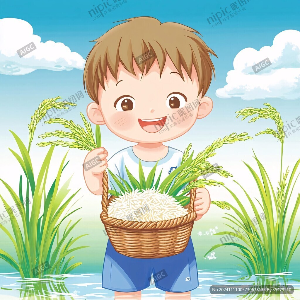 大米丰收形象插画