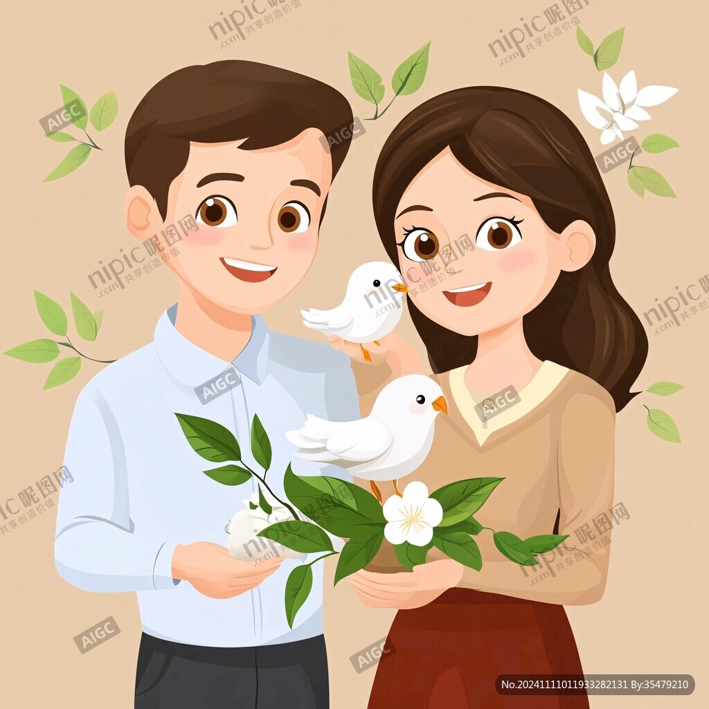 抱着花的情侣