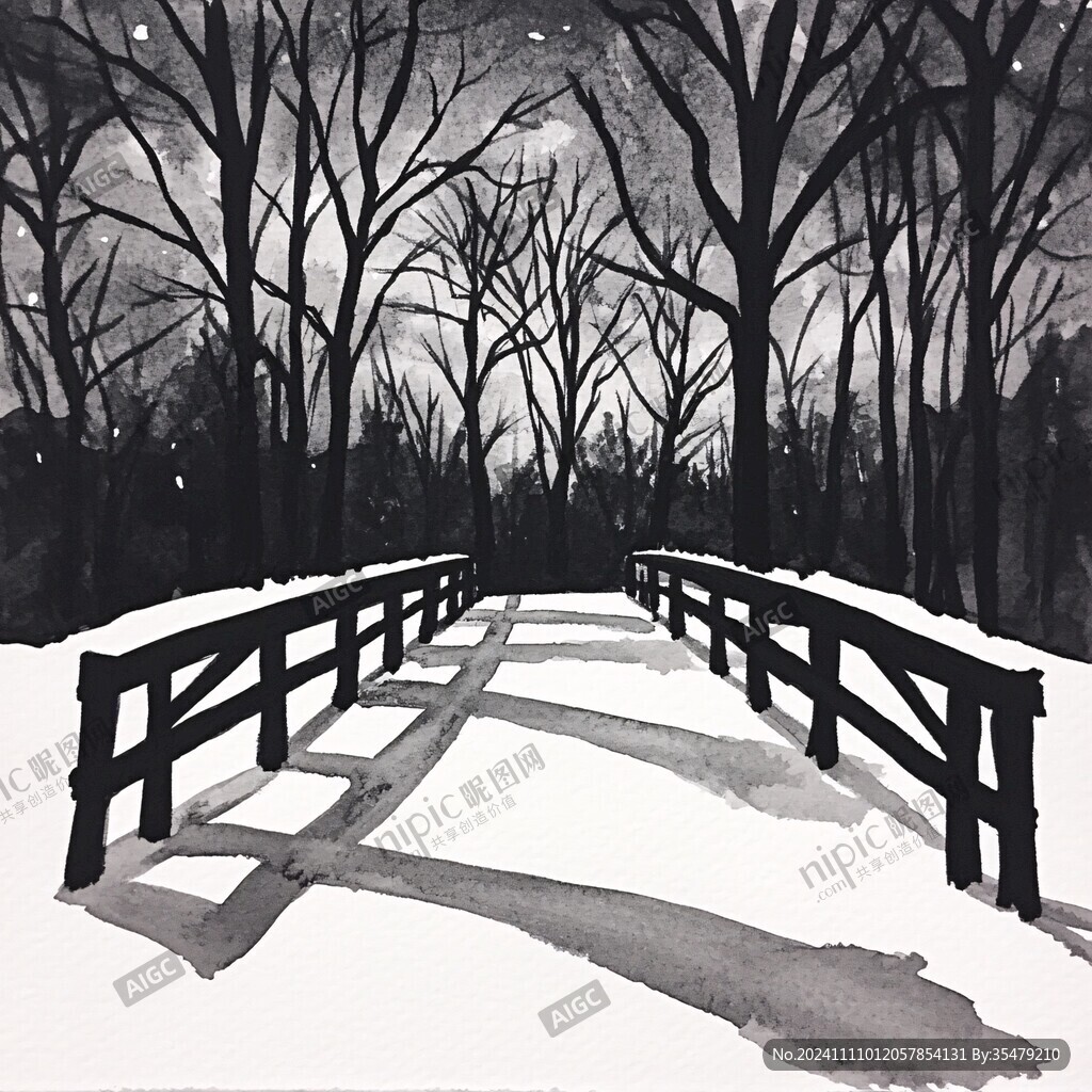 手绘雪夜风景无框画