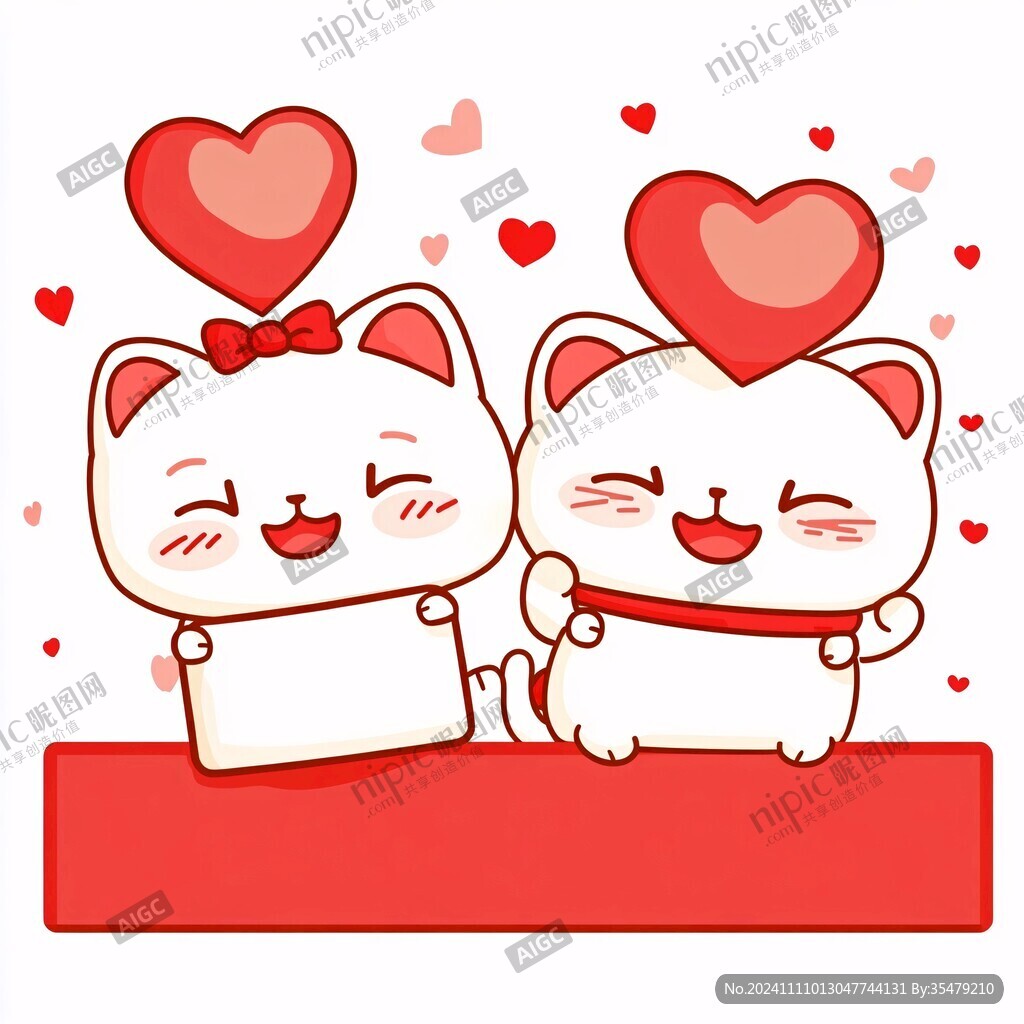 手绘情侣猫咪插画